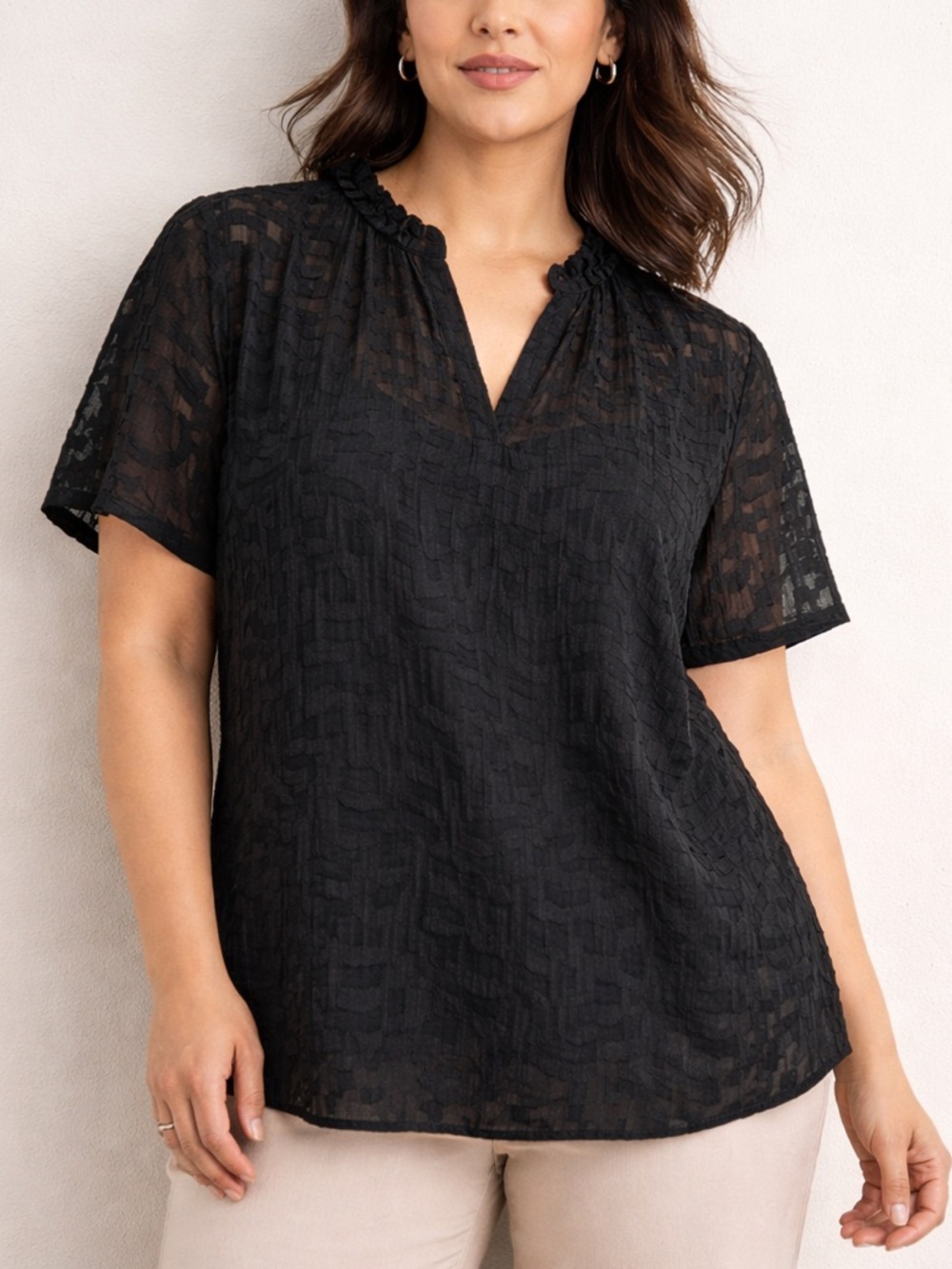 Ann Taylor Black Textured Sheer Blouse – Size Large